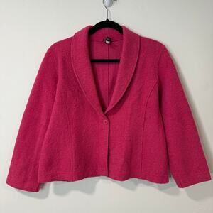 Eileen Fisher Women's One Button Wool Blazer Jacket Hot Pink Medium Barbie